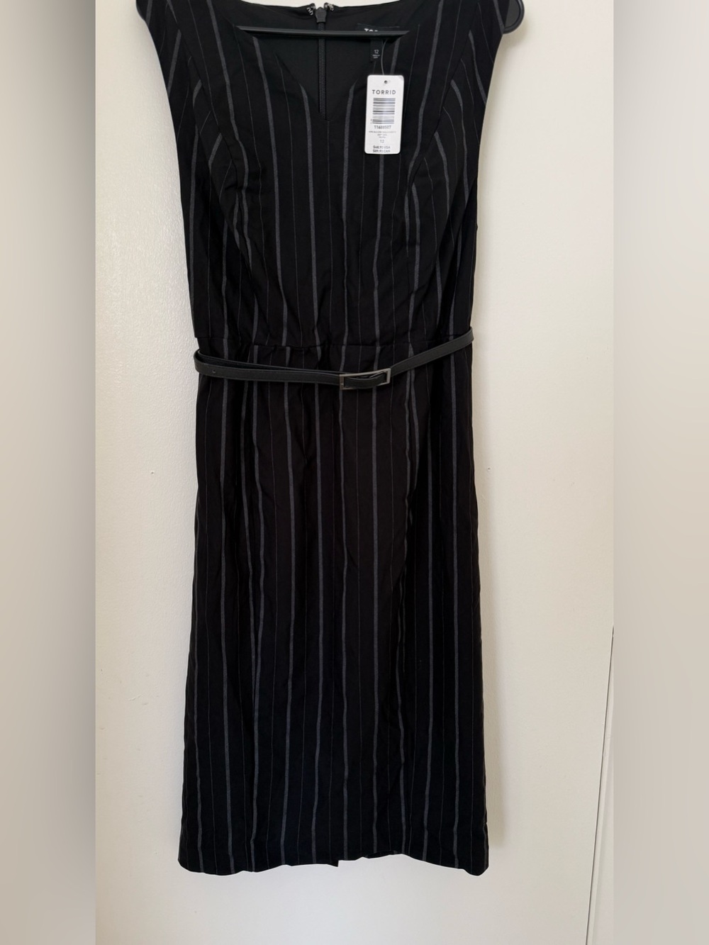 Torrid Black Pinstripe Sleeveless Midi Dress with Belt